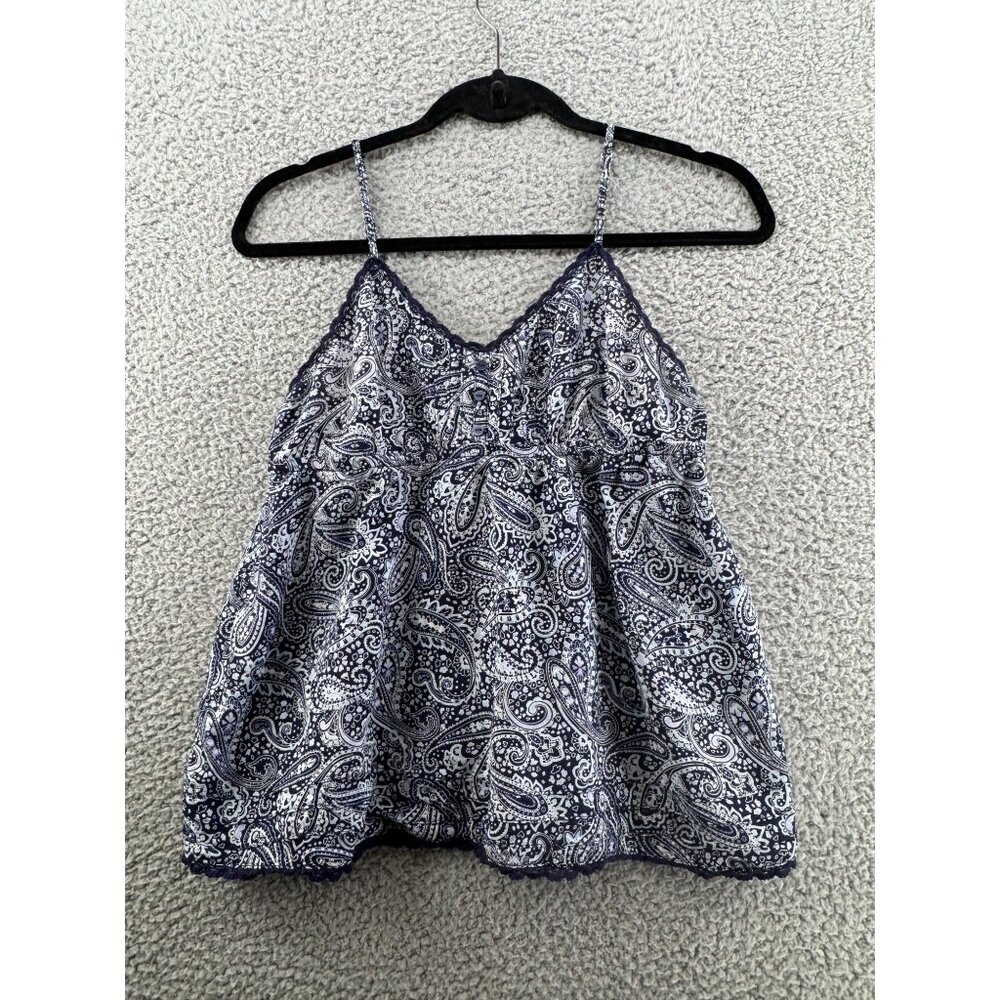 H&M Navy Paisley Print Sleeveless Camisole Top With Adjustable Straps Size Small